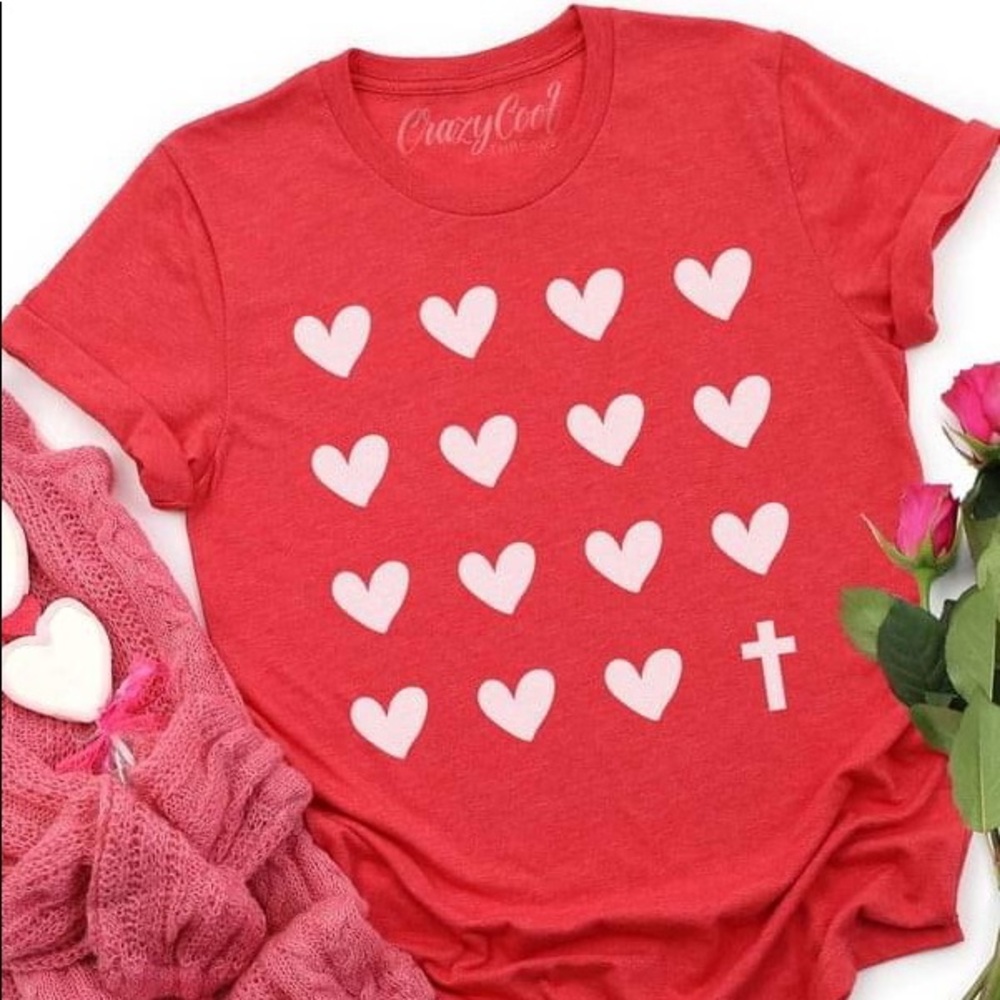 NWT Hearts & Cross Graphic Tee